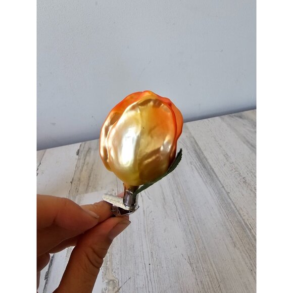 old world owc Clip Rose Orange glass Xmas tree vintage - Picture 4 of 8